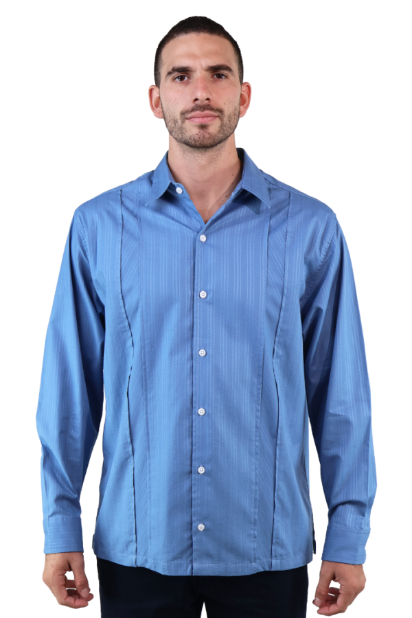 Camisa Guayabera Bordada Color Azul Corte Regular De Algodón Para Caballero